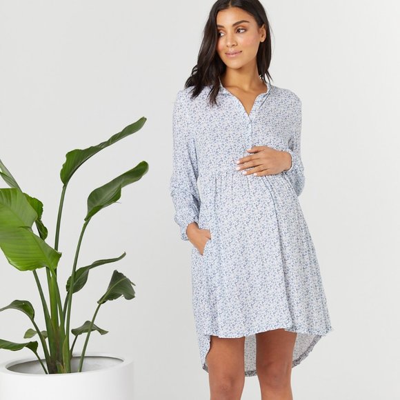 Floral Maternity Dress in Blue - Picture 1 of 4